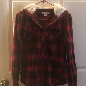 Plaid jacket & fur hood